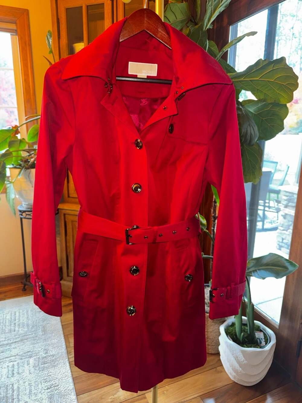 Michael Kors Red Belted Trench Coat Size M